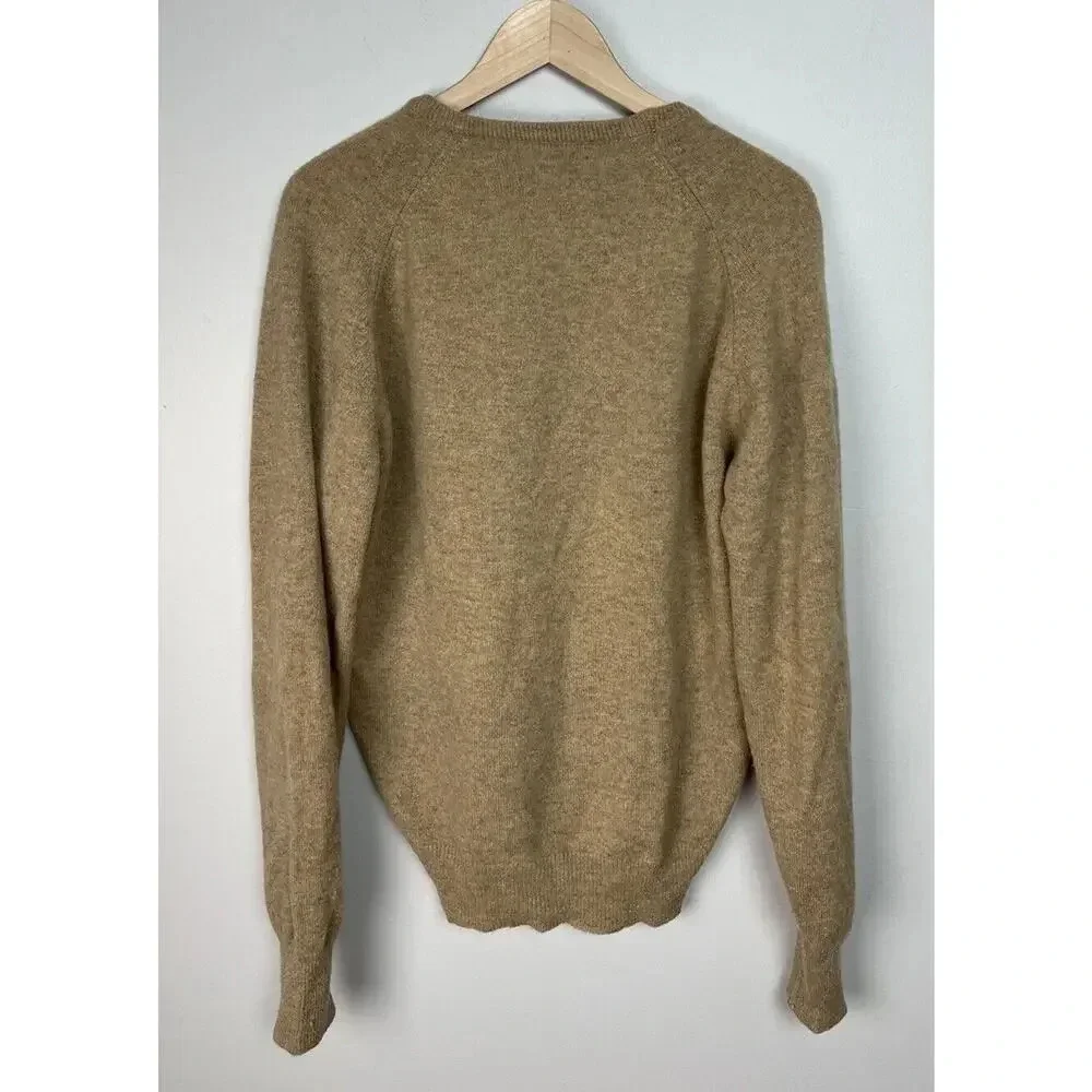 Vintage Puritan 100% Two Ply Lambswool Tan V-Neck Sweater Size XL Men’s